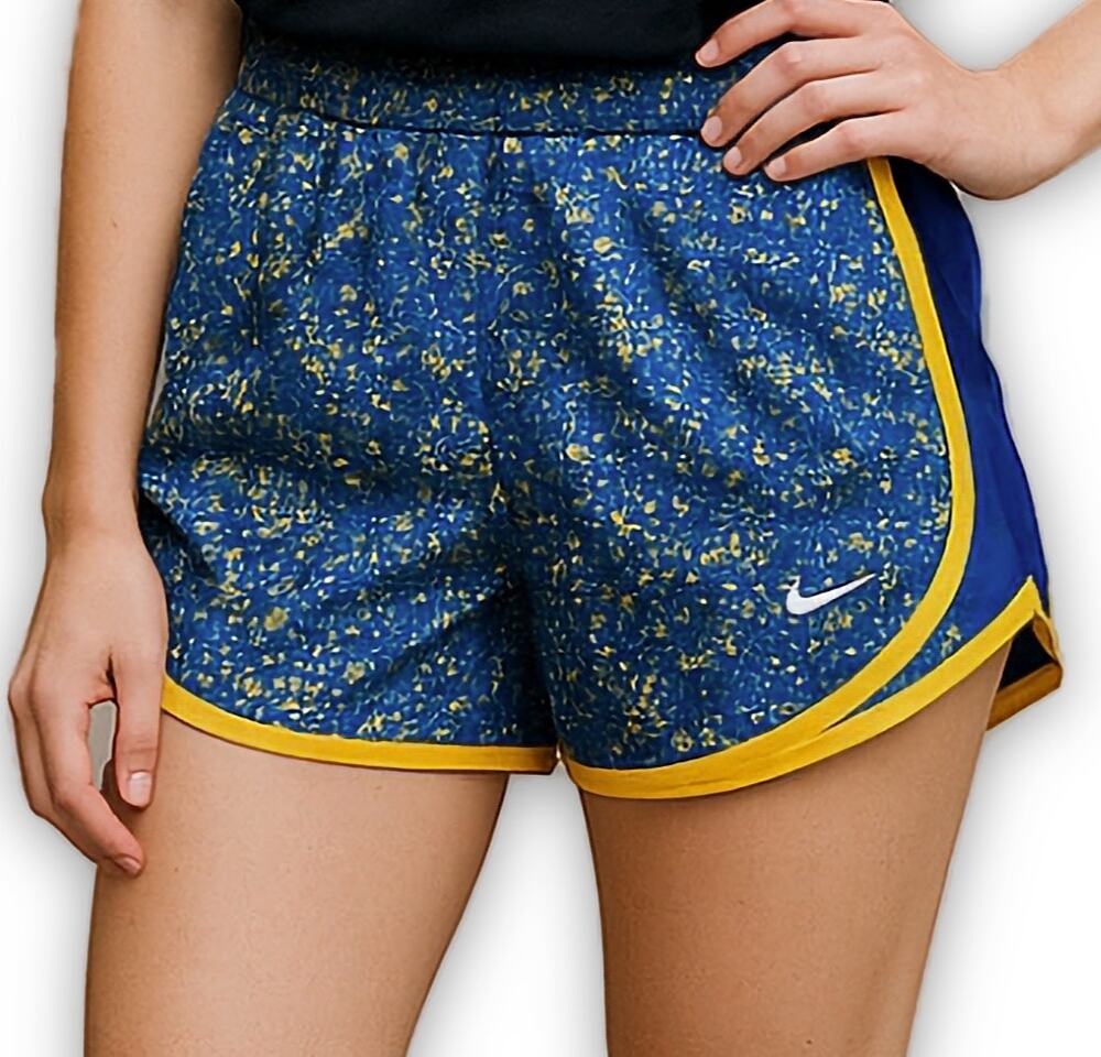 Nike Tempo Running Shorts XS Blue Yellow Dri Fit Lined Athletic Workout